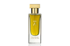 Azman Perfumes, crafted by the award-winning Zoologist Bee Perfumer Cristiano Canali. Studio-shot perfume bottle against a crisp white background, showcasing warm green liquid. The tall, slender bottle features a runway model like long neck, adorned with a luxurious heavy gold metallic cap, enhancing the allure of the presentation and the perfume's name.