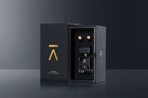 Limited Edition Azman Oud Etraordinaire has cerated in collaboration with famous perfumer/nose Prin Lomros. He is famous for his own Prin line of fragrances and Zoologist perfumes. Majnoon is made of pomegranate, coffee, rose, jasmine and two types of different ouds. Perfume comes in 30ml bottle with 35% concentration. Beautiful Majnoon packshot in grey background. Majnoon in its full glory studio shot.